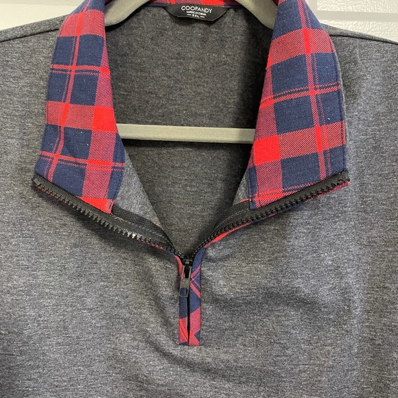 COOFANDY, Zip Up Changeable Neck. Gray with Plaid Sleeves and trim Sz CXL - Picture 3 of 10